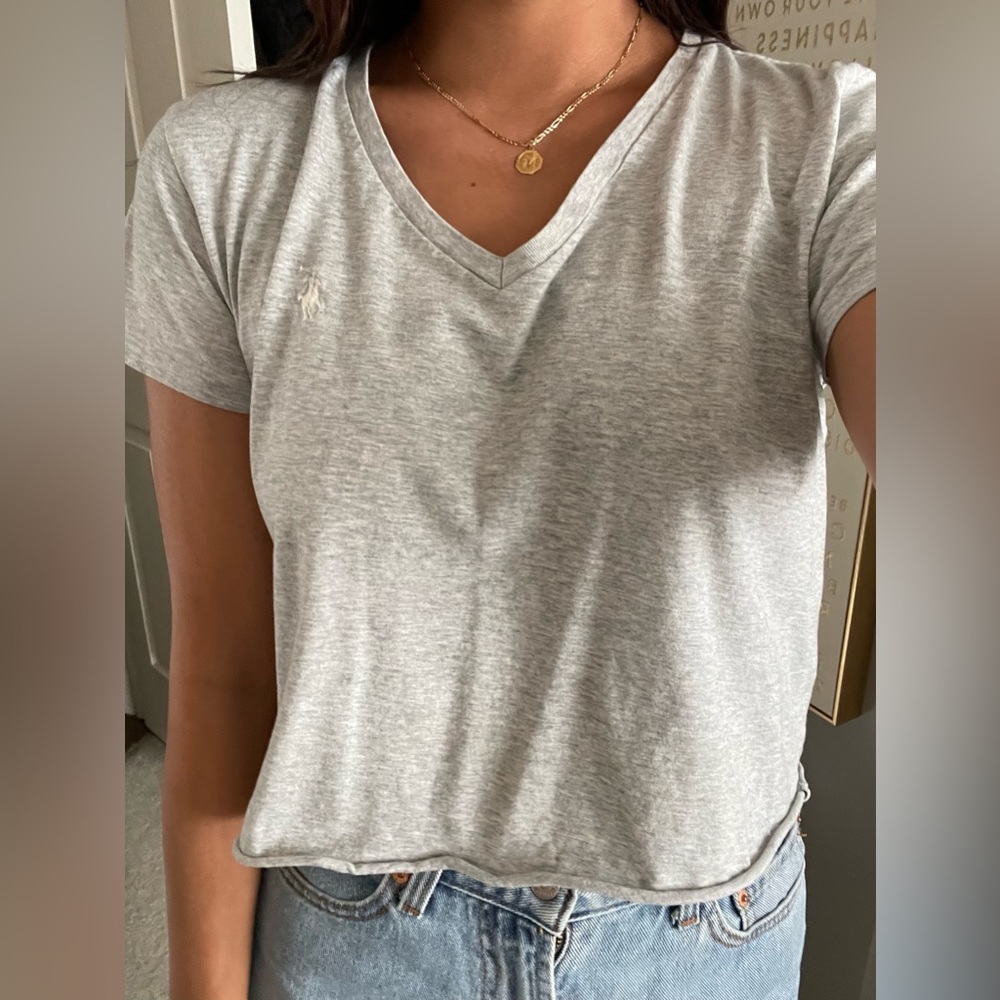 grey cropped ralph lauren sport shirt
